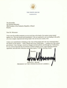 Trump dispara carta explosiva a Bolsonaro, condenando desrespeito ao ex-presidente no Brasil!