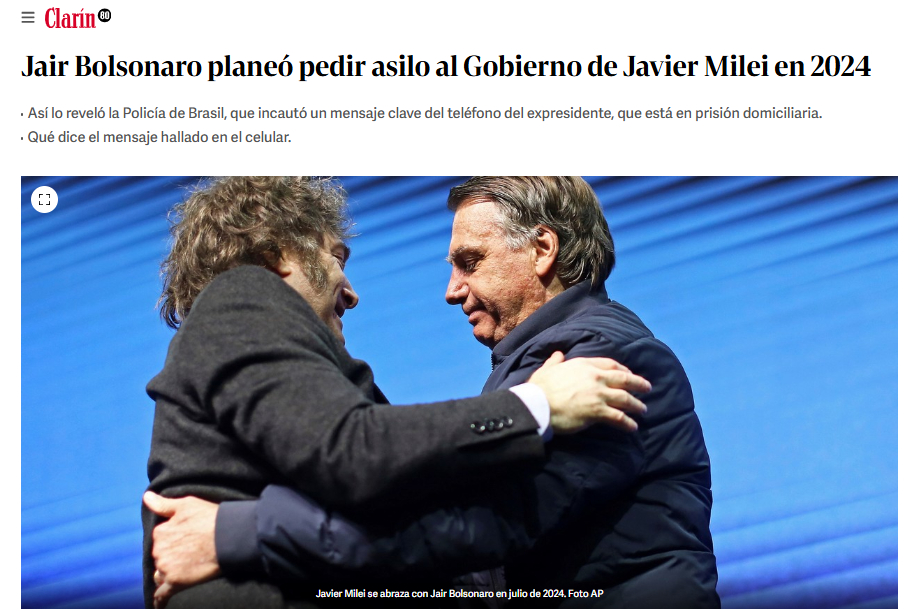 Escândalo Internacional: Bolsonaro e o Polêmico Plano de Fuga para a Argentina! 1 clarin milei bolsonaro