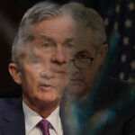 Jerome Powell com efeito creditos Federal Reserve montagem Brenda Silva