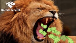 Brasil enfrenta recorde histórico: carga tributária nas alturas em 2024! 5 Capa SD Imposto de Renda Leao comendo dinheiro