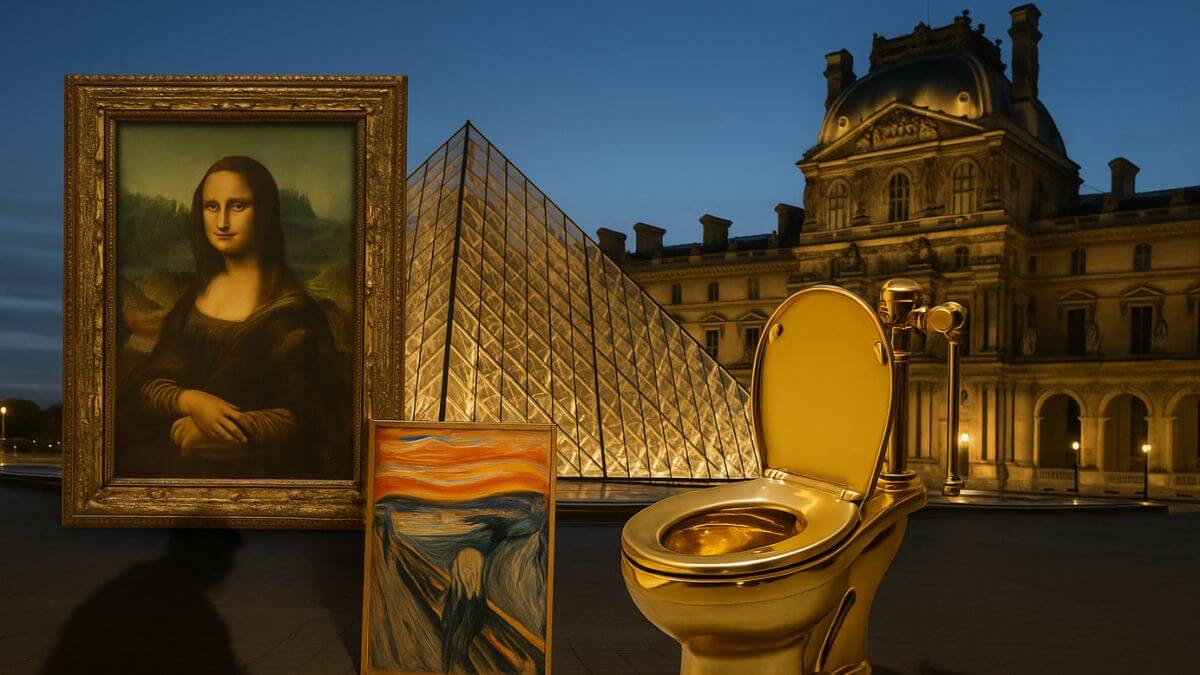 Desaparecimentos Chocantes: Mona Lisa some e Pé-de-Cabra ataca o MASP! 4 Imagem criada por inteligencia artificial para ilustrar o roubo ao Louvre e outros assaltos a museus
