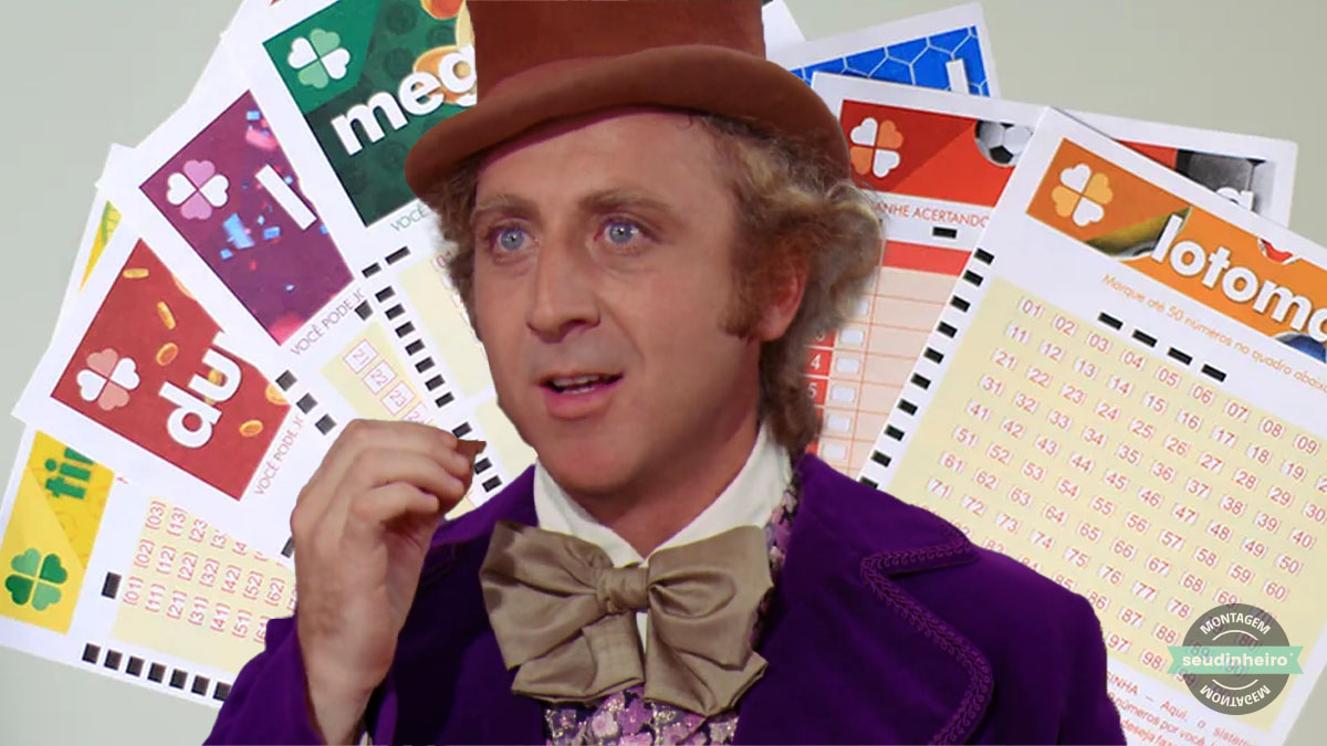 Willy Wonka loteria quina mega lotofacil creditos Shutterstock filme oficial Montagem Brenda Silva e