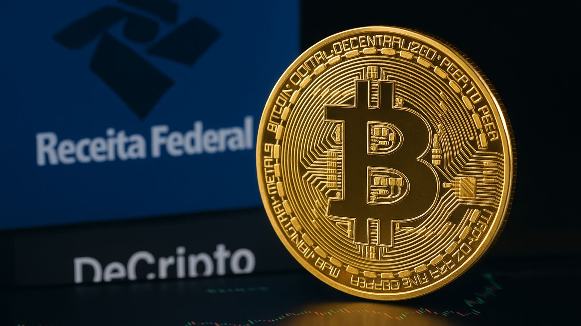 Impacto Imediato: Receita Federal Reforça Controle sobre Criptoativos com Nova Declaração! 2 Bitcoin com imagem da Receita Federal e Decripto ao lado