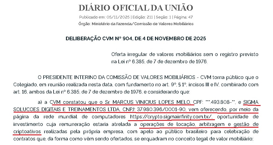 CVM divulga empresa de criptomoedas que capta sem autorizacao investidores do Brasil a