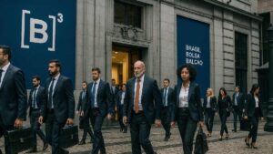 pessoas deixam a B3 bolsa de valores brasileira