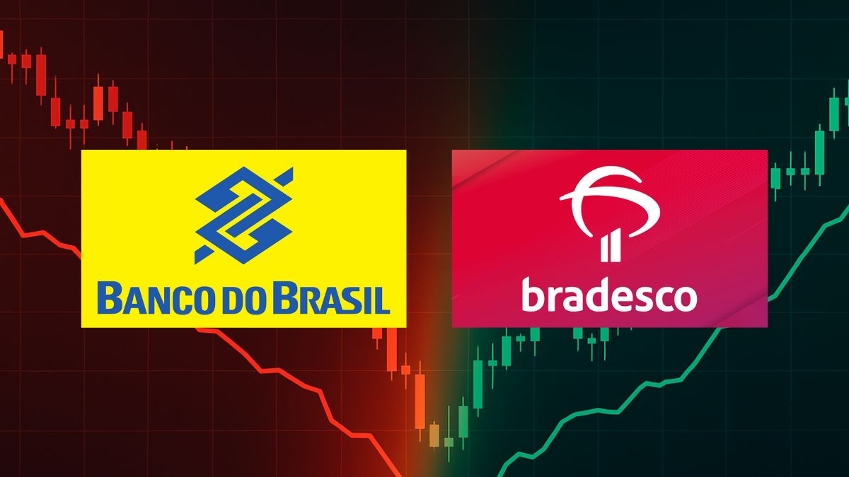 BBAS3 ou BBDC4? Um deles se torna o alvo dos investidores internacionais! 1 Acoes do Banco do Brasil BBAS3 e do Bradesco BBDC4. Foto Dall EChatGPT Reproducao Montagem Seu Dinhe