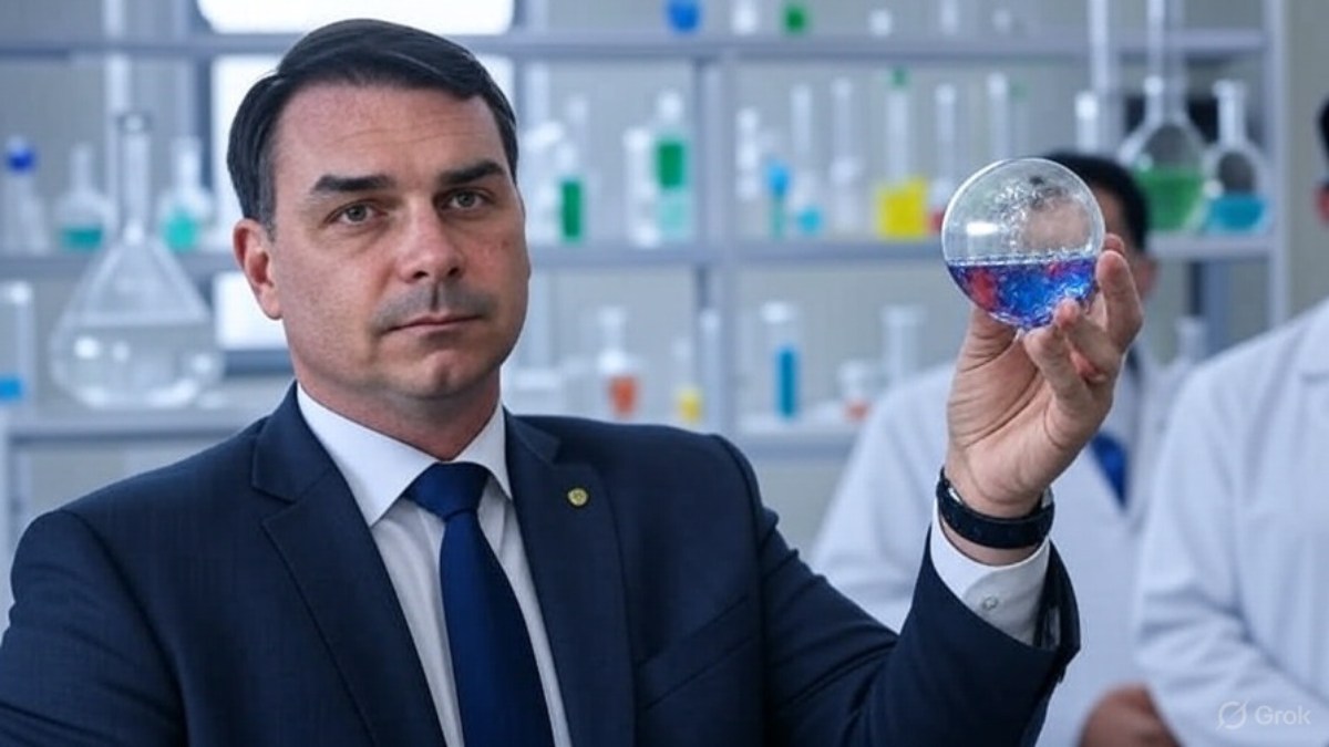 Flavio Bolsonaro em laboratorio