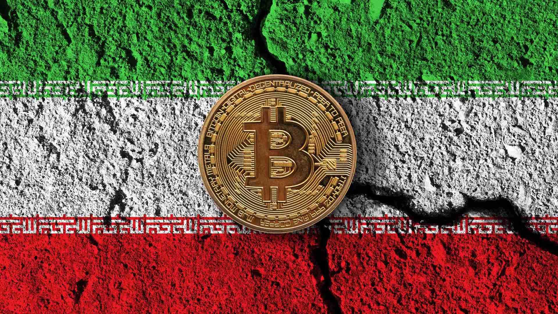 Proibição Bombástica: Corretoras de Bitcoin no Brasil Cortam Laços com Irã! 2 Bitcoin com centro de parede com a bandeira do Ira e apresentando rachaduras a