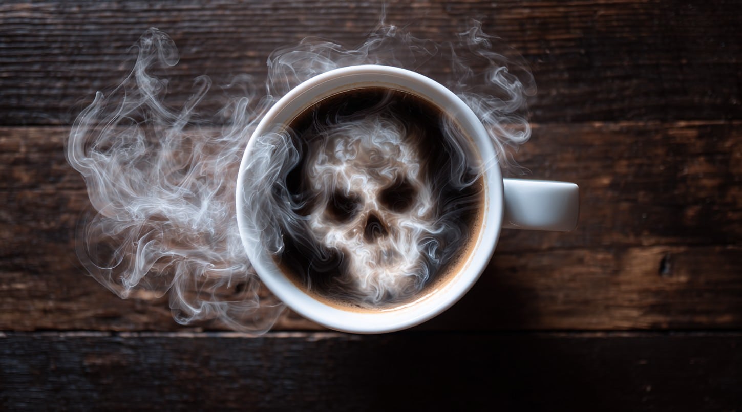 Investidor Surta e Tenta Assassinato com Café Envenenado Após Crise nas Criptos! 2 cafe caveira