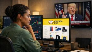 Trump gera polêmica, Mercado Livre se arma e o que mais agita os mercados! 5 investidora olhando donald trump e mercado livre 1