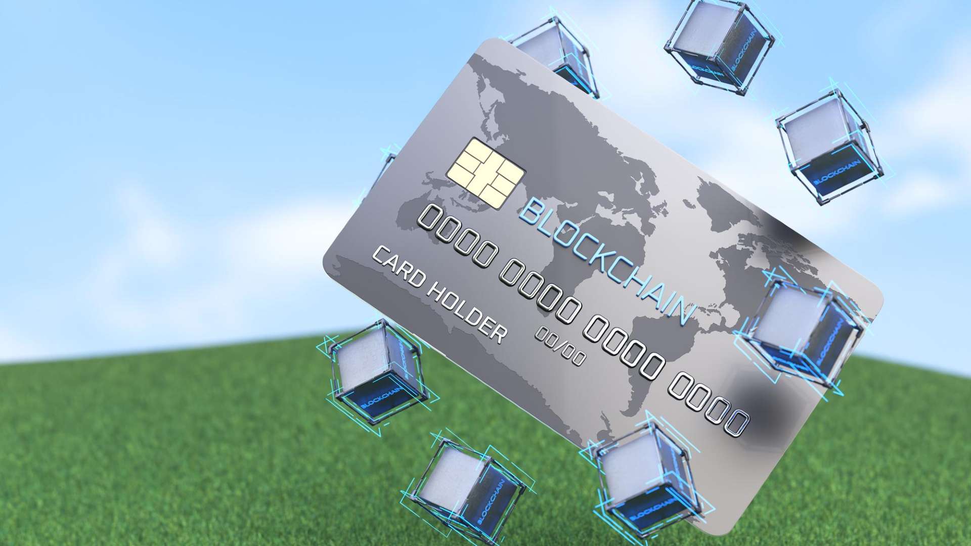 Cartao escrito blockchain sinal de uniao de tecnologias