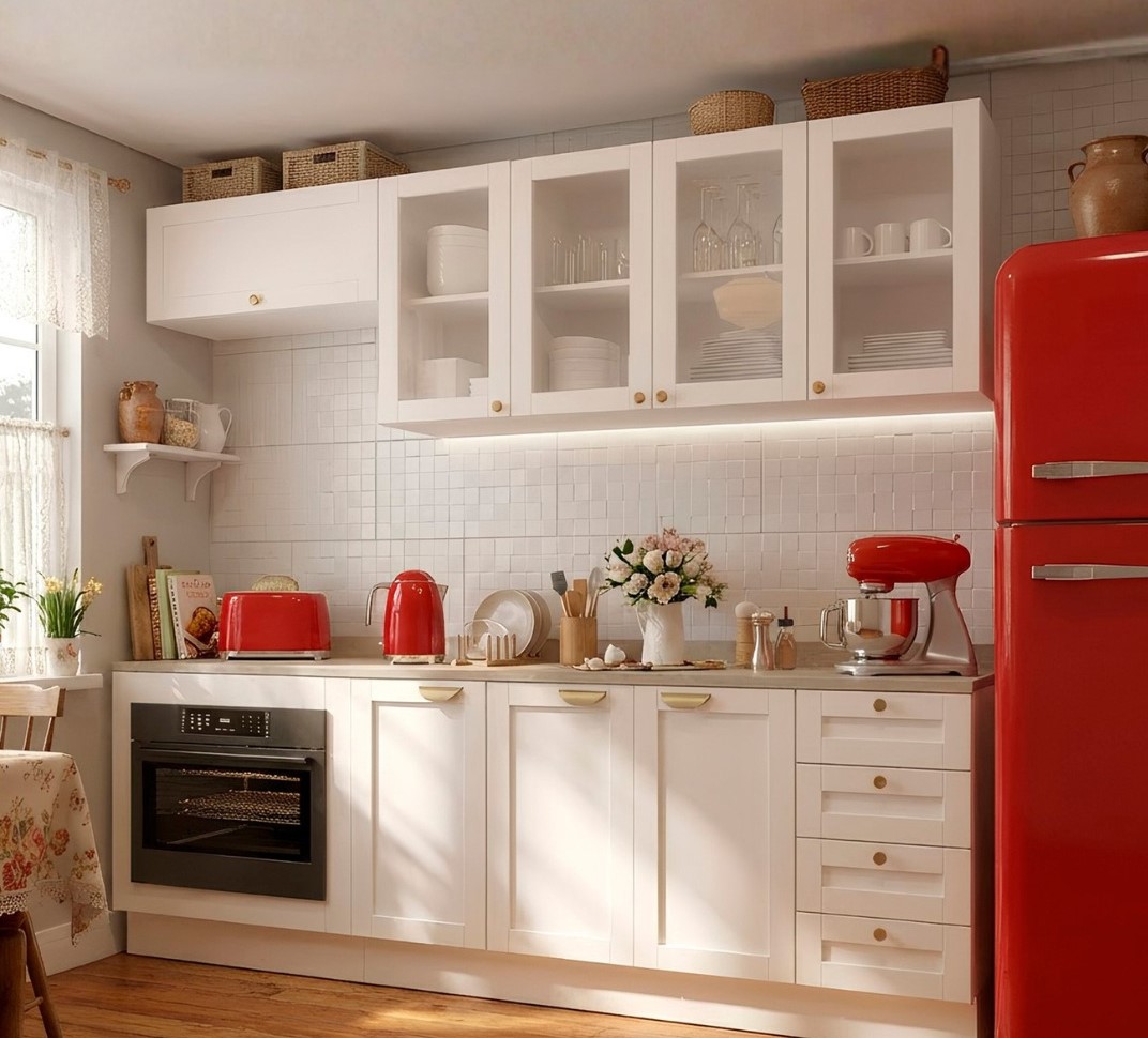 Essa e a cozinha mais linda que voce vai ver hoje. ✨Essa composicao branca com portas de vidro t