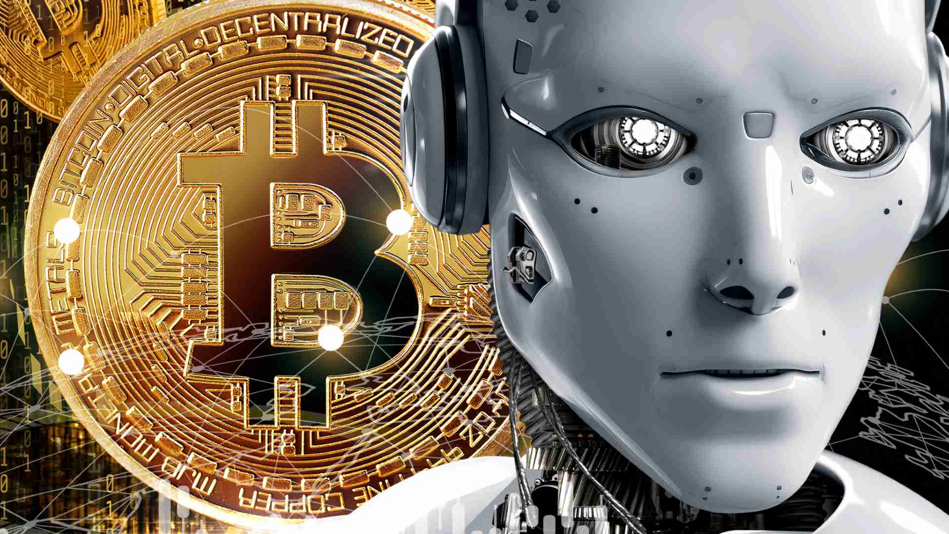Robo com bitcoins ao fundo