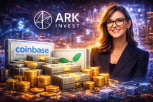 Cathie Wood Se Lança na Tempestade: Apostas em Coinbase e Robinhood Durante a Queda!