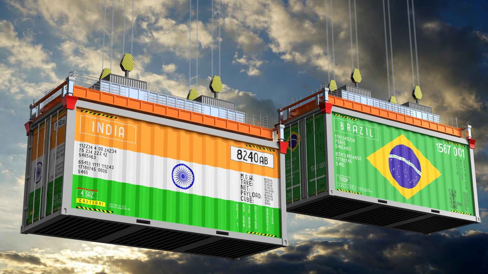 Brasil e Índia Selam Acordo Revolucionário em Blockchain e Segurança Cibernética! 1 Conteiners com bandeiras do Brasil e India em destaque