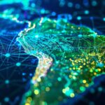 Mapa da America do Sul com foco no Brasil digital em dados