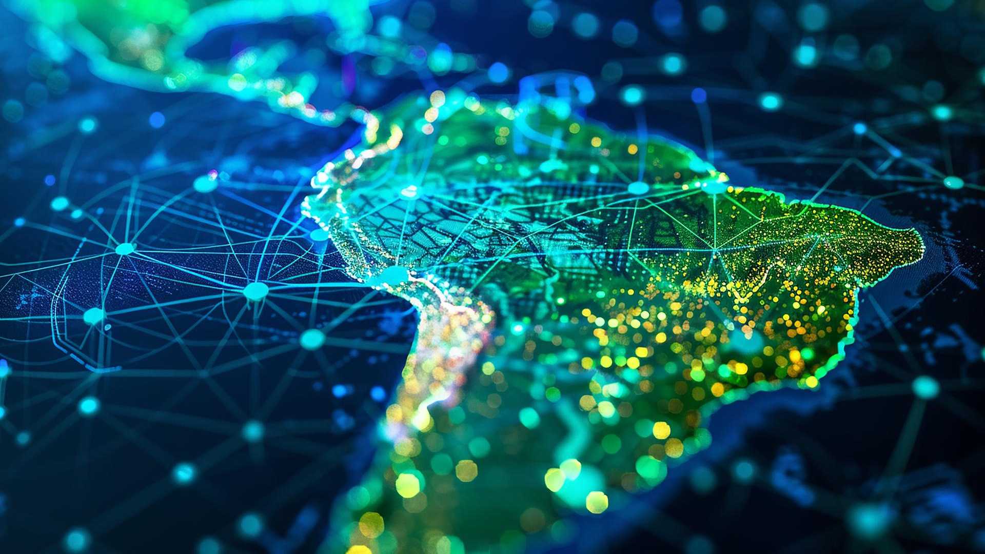 Mapa da America do Sul com foco no Brasil digital em dados