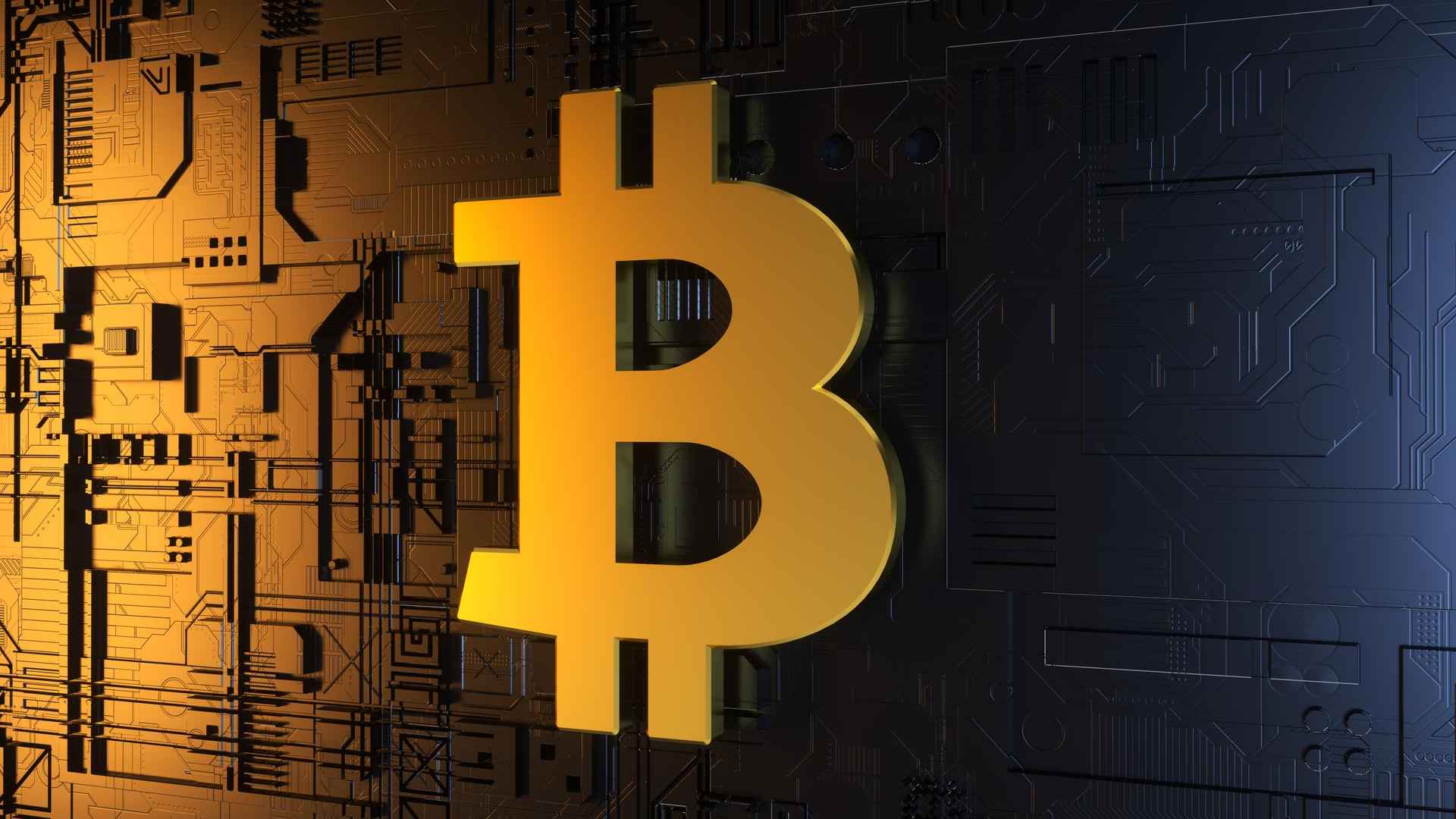 Simbolo do bitcoin com cofre ao fundo