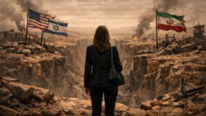 investidora olhando a guerra entre EUA Israel e Ira Oriente Medio