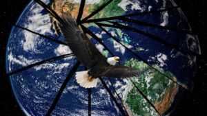 aguia careca e globo em fragmentos fim pax americana