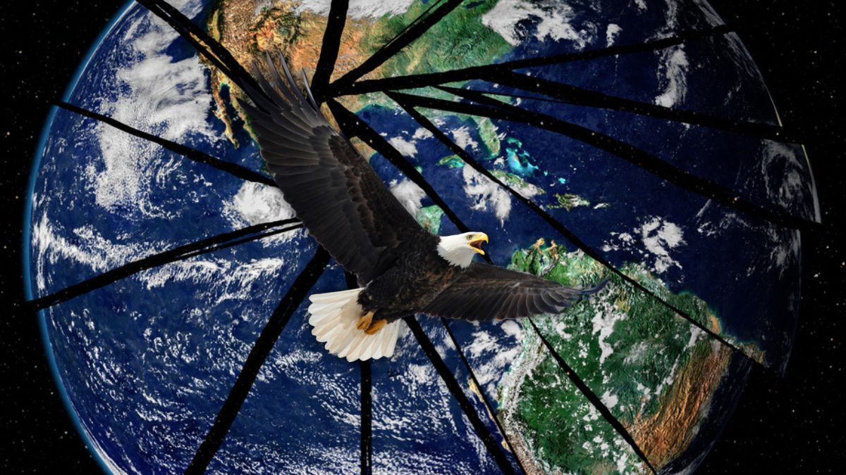 aguia careca e globo em fragmentos fim pax americana